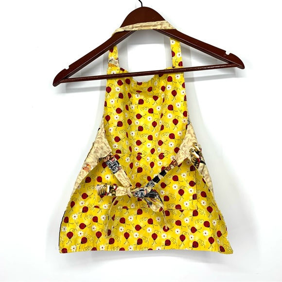 Handmade Cat Beach Theme Kids Adjustable Tie Back Apron Reversible Ladybug Sz OS - Picture 9 of 14